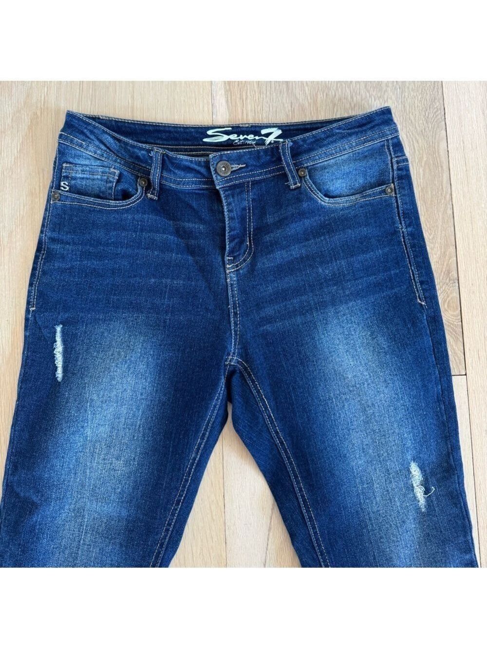 Seven7 Skinny Fit Distressed Denim Jeans Medium Wash Size 7 - Picture 3 of 6